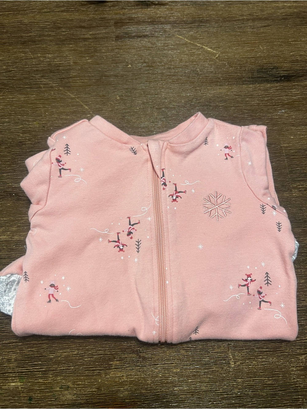Sleeveless Pink Snowflake & Skater Print One-Piece Footie